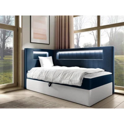 MIRJAN24 Boxspringbett GOLD JUNIOR 3 in Weiß, Blau, Liegefläche 80x200 cm – mit Bettkasten, Bonellfederkern